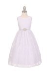 White Sleeveless Lace Flower Girl Dress With Beaded Satin Sash